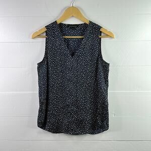 BANANA REPUBLIC Navy Blue White Foliage Polyester V Neck Tank Top Blouse Size XS